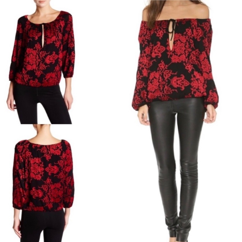 Alice + Olivia Naya Embroidered Peasant Blouse Top
